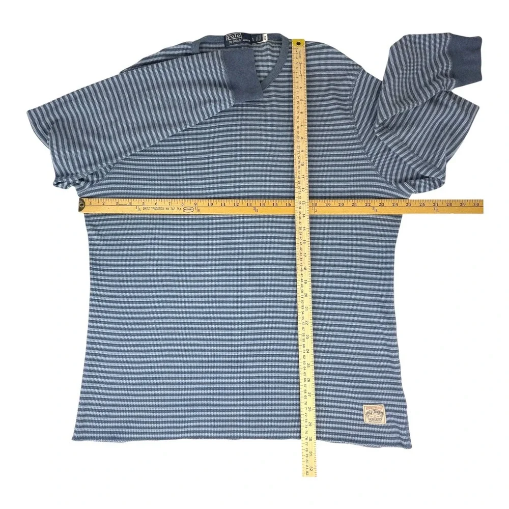 Polo Ralph Lauren Mens Striped Waffle Knit Long Sleeve Thermal Crewneck Shirt XL